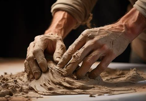mãos moldando argila
